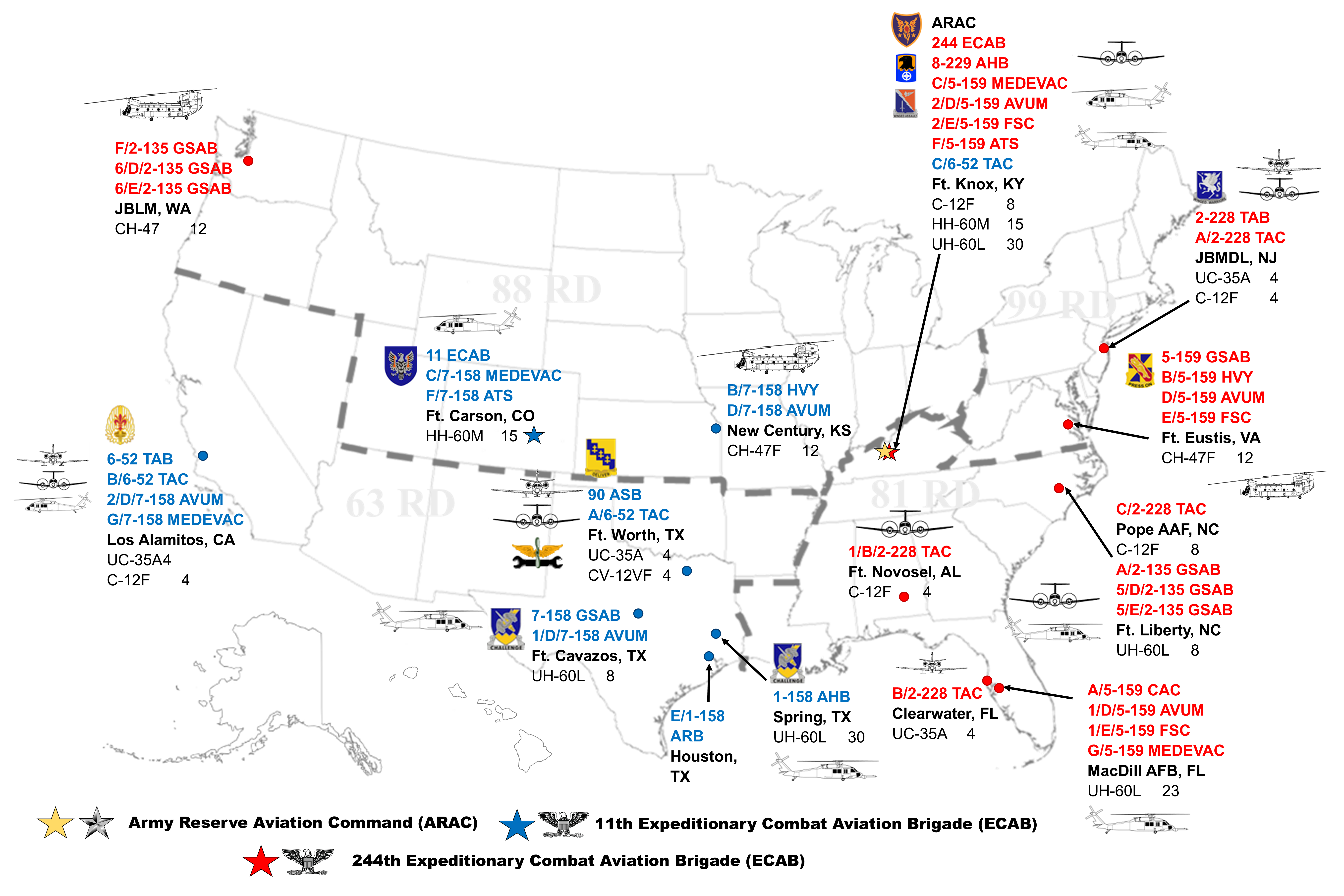 Map of Army Reserve Aviation locations